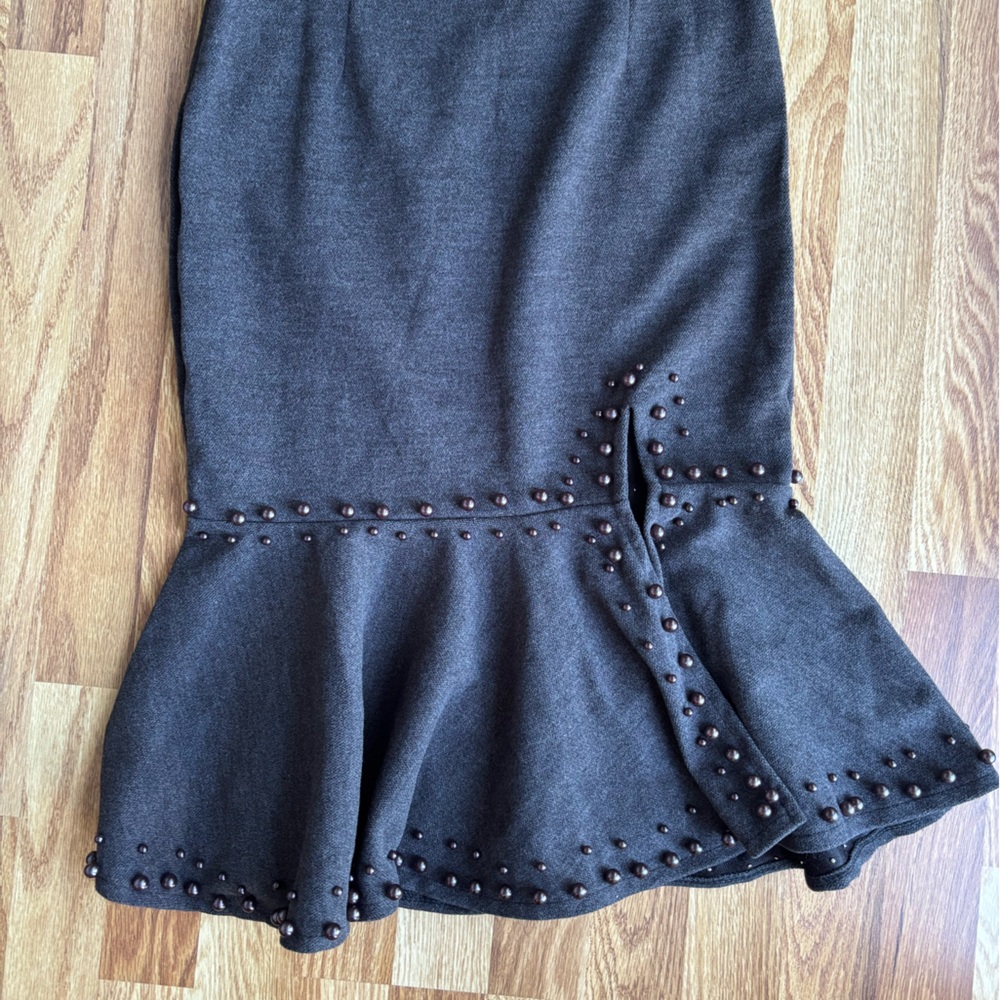 Women’s Dark Grey Flared Hem Studded Skirt
